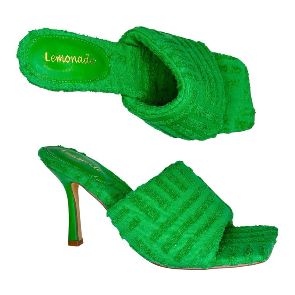 Lemonade Green Textured Open-Toe Heels Size 7